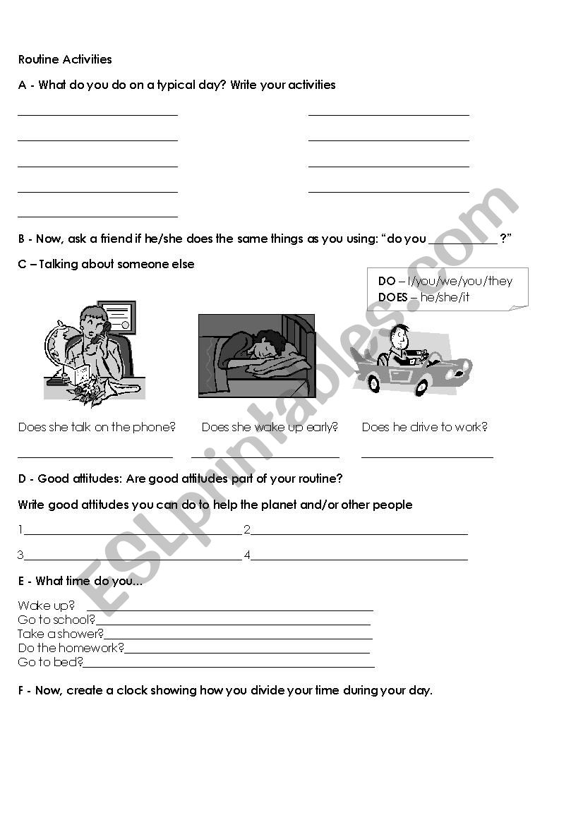 routine activities worksheet
