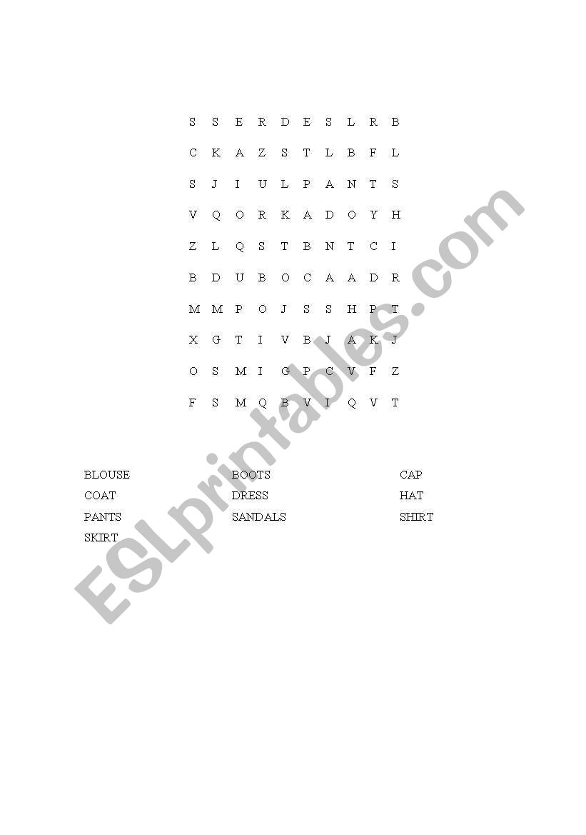 Clothes worksheet
