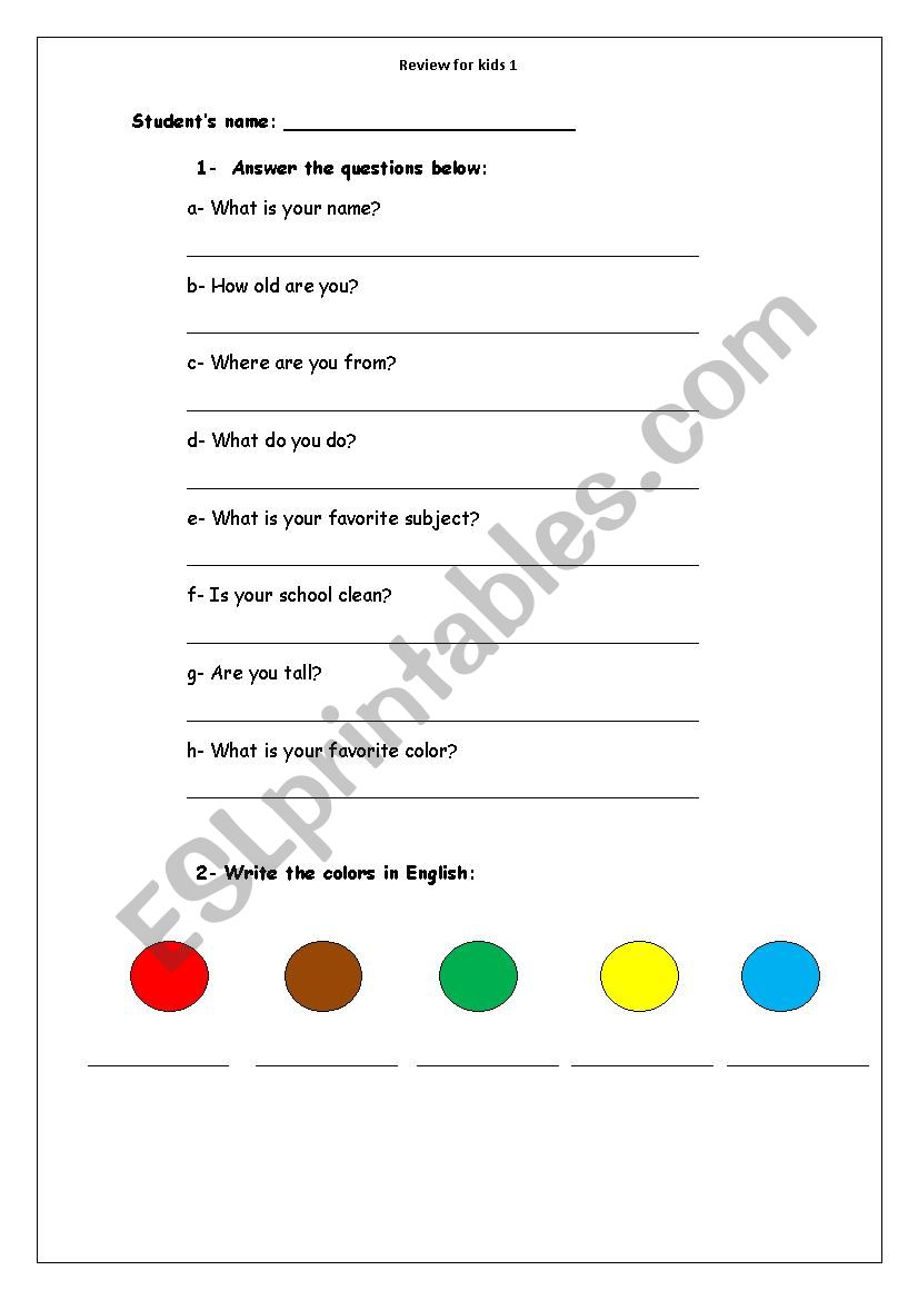 Verb To Be, Colors, Articles. worksheet