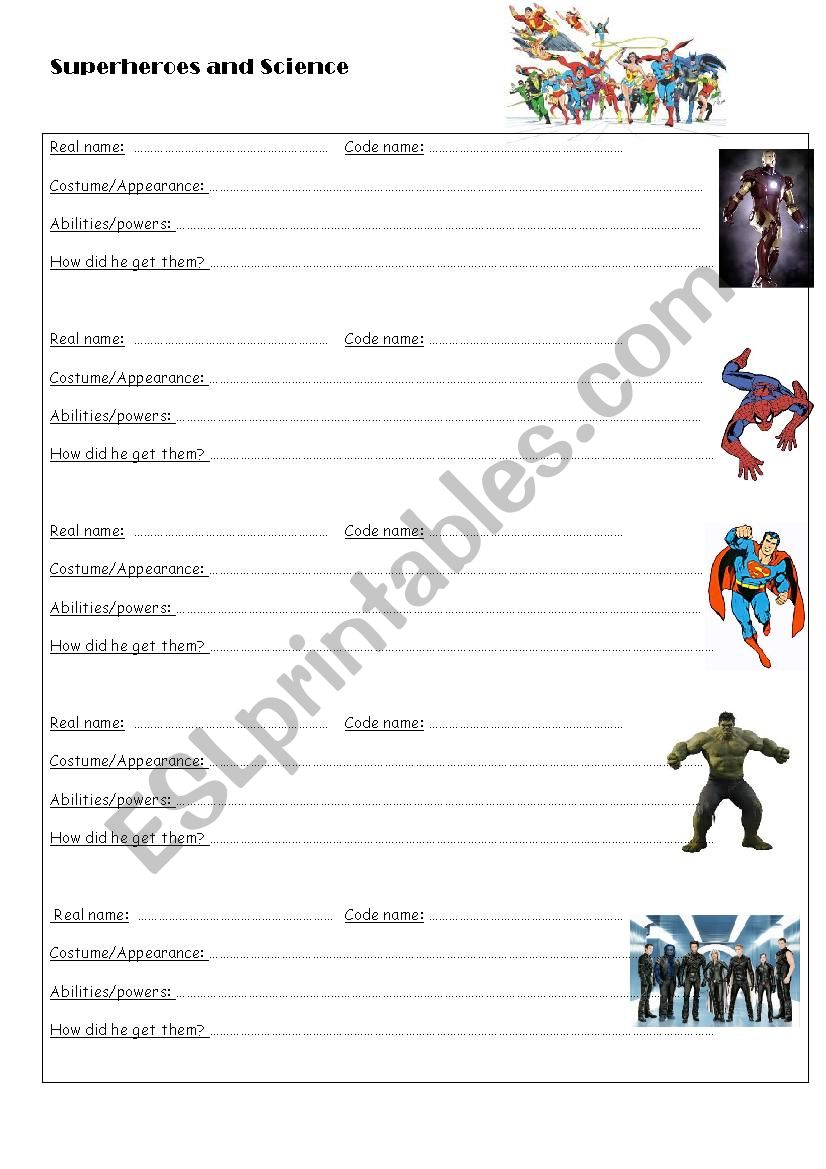 superheroes and science worksheet