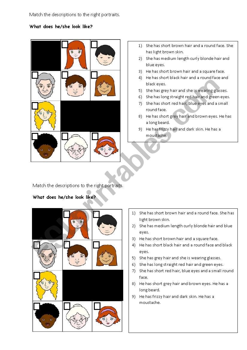 Describing people worksheet