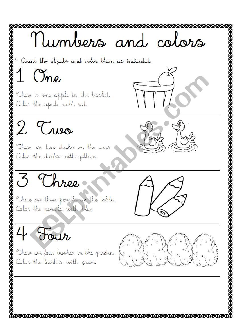 Numbers and colors worksheet