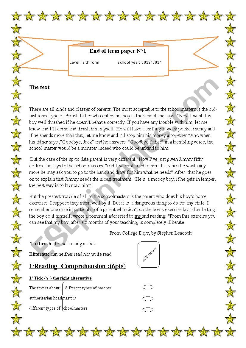 end of term paper n1 worksheet