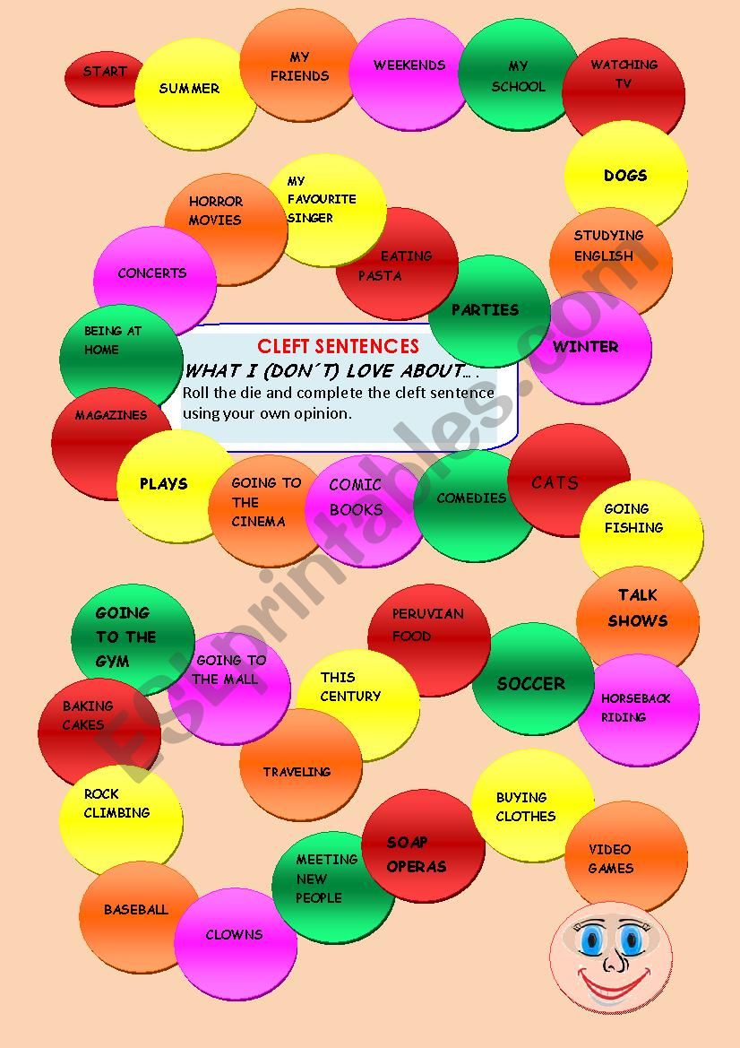 CLEFT SENTENCES Board Game worksheet