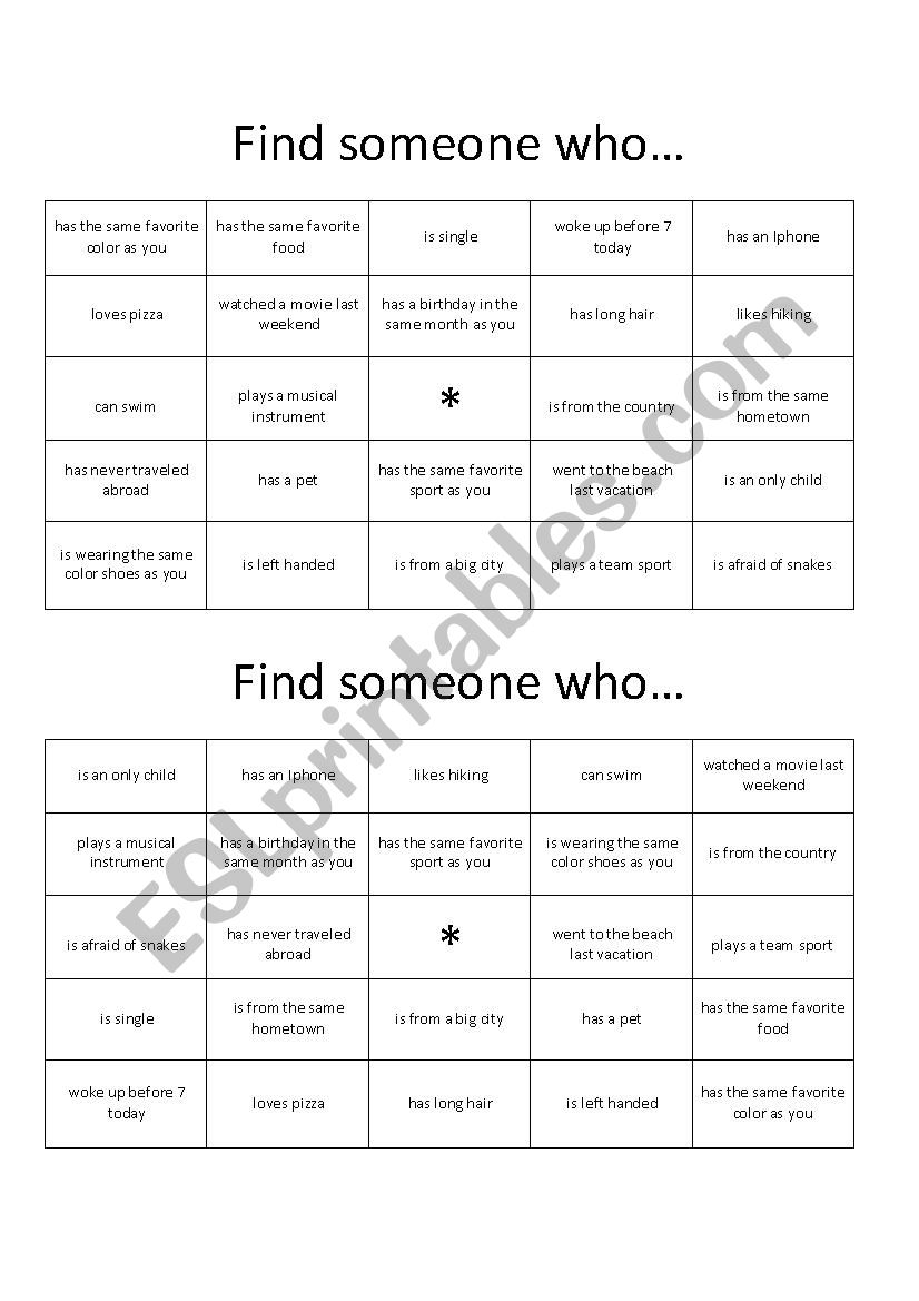 Icebreaker Bingo worksheet