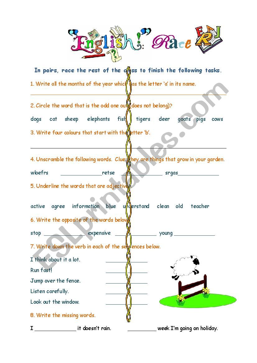 English Race worksheet