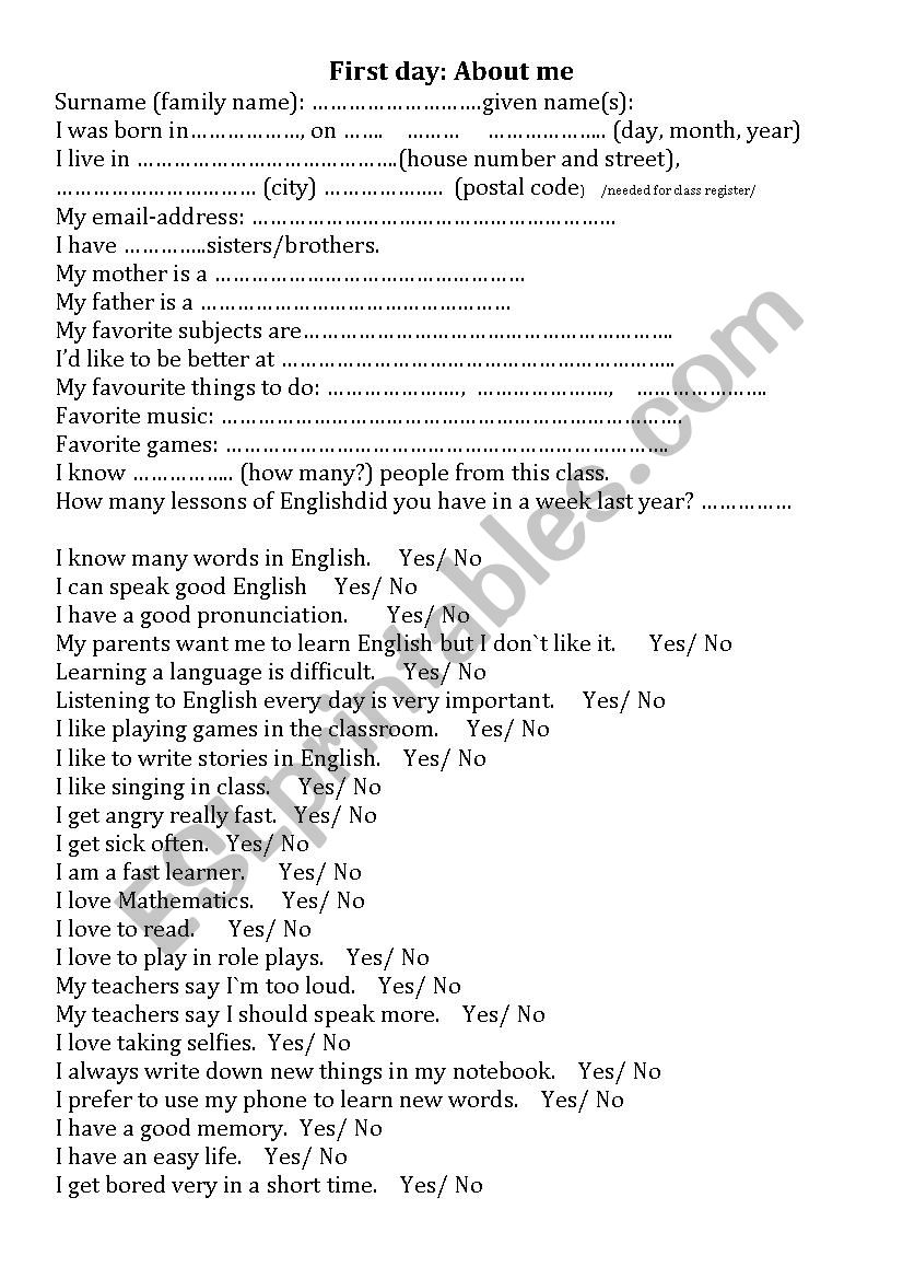 first class  worksheet