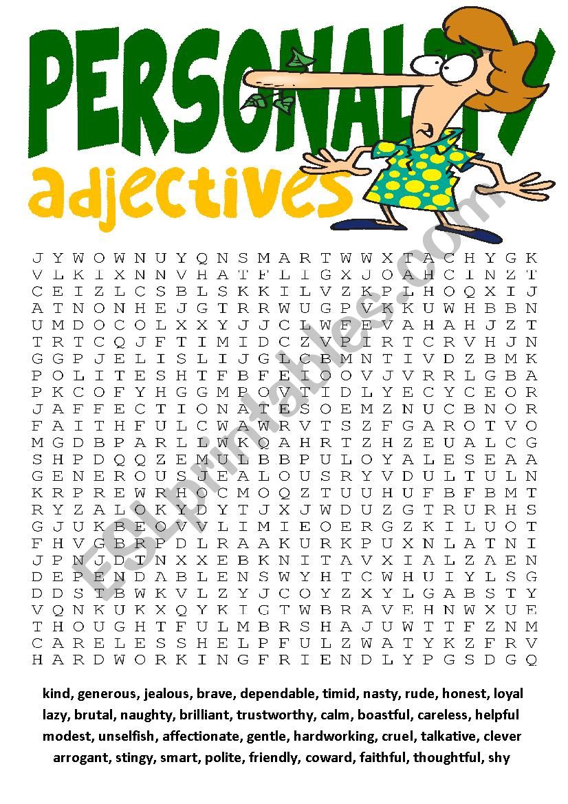 Wordsearch Series1-Personality Adjectives Wordsearch and Other Vocabulary Exercises