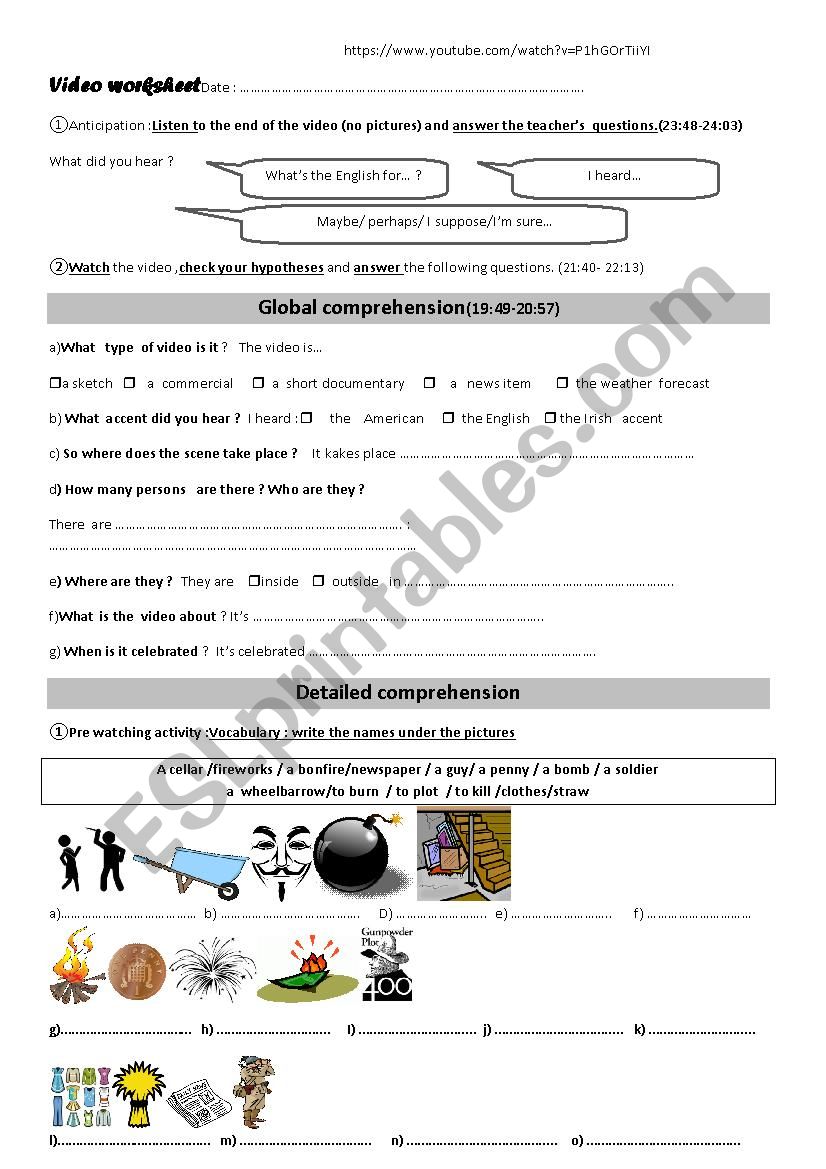 bonfire  video worksheet