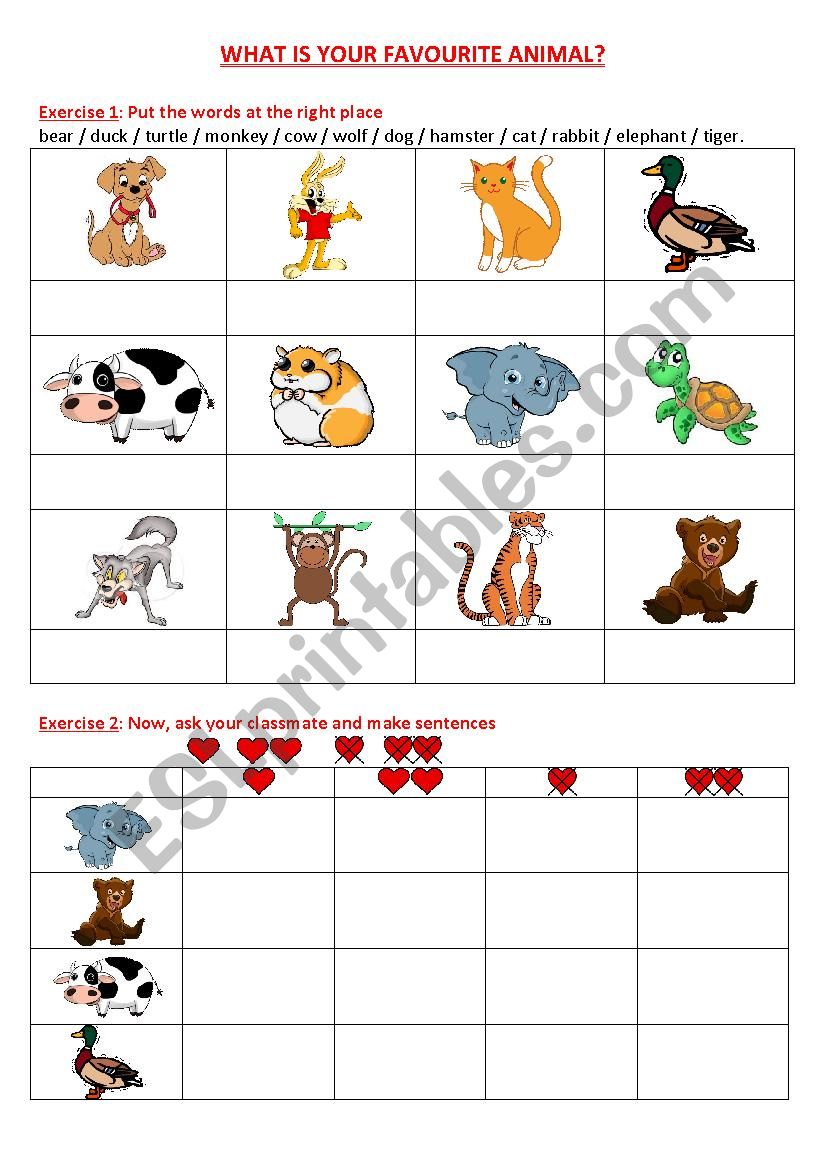 What is your favourite animal ? - ESL worksheet by lreverdy