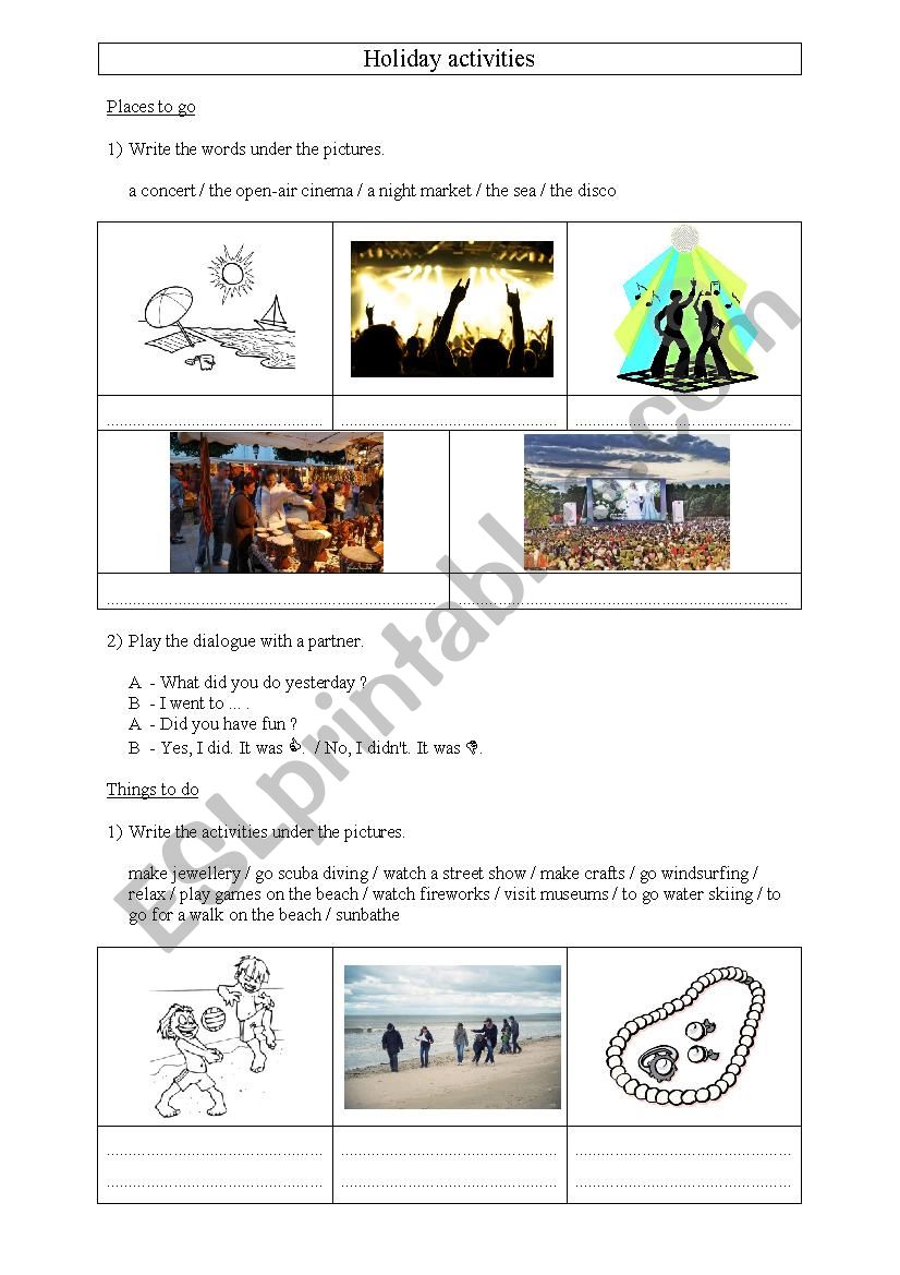 Holiday activities worksheet