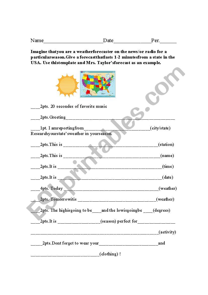 Weather Broadcast worksheet