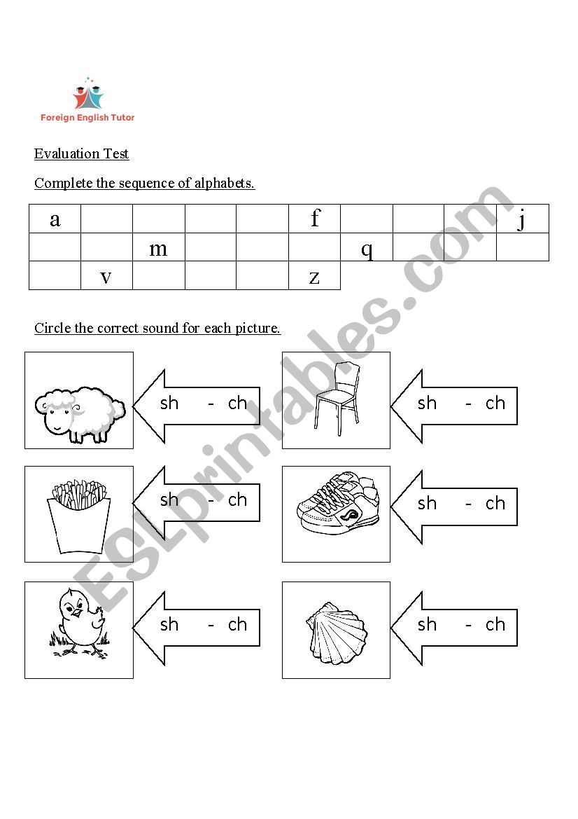 English Test for KG2 worksheet