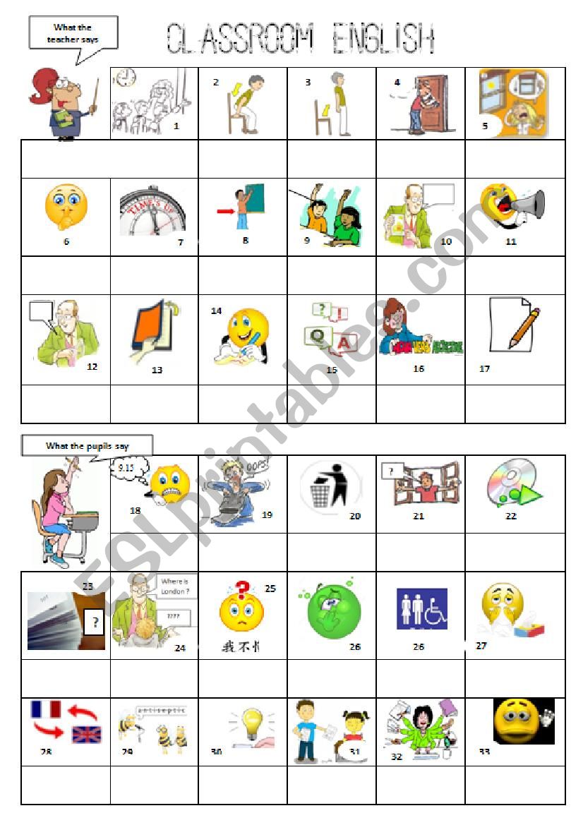 Classroom English worksheet