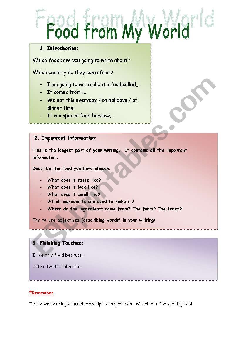 Food from my world worksheet