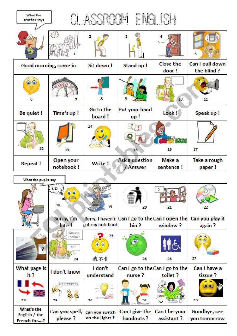 Classroom English Part 2 worksheet