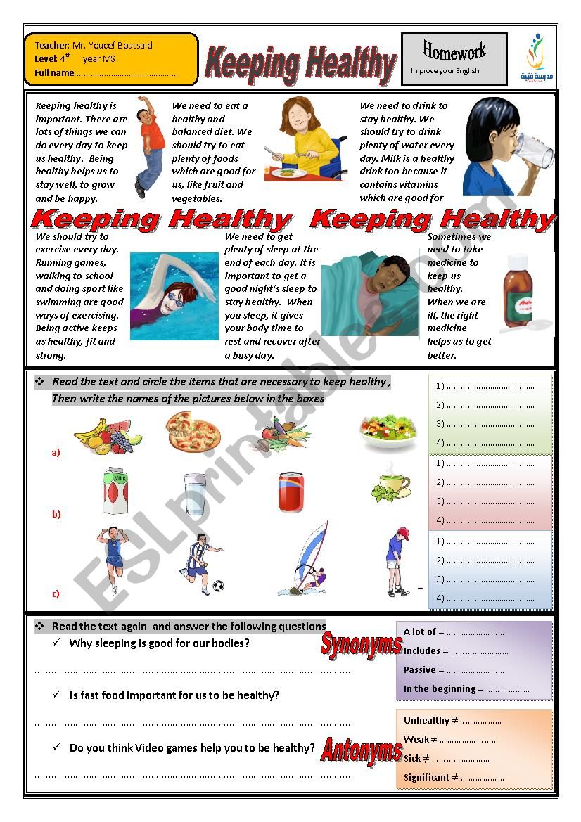 Keeping Healthy worksheet