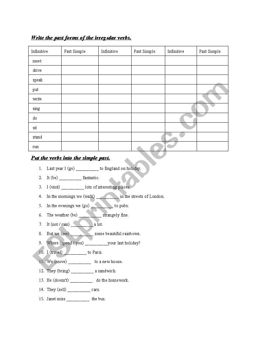 past tense worksheet