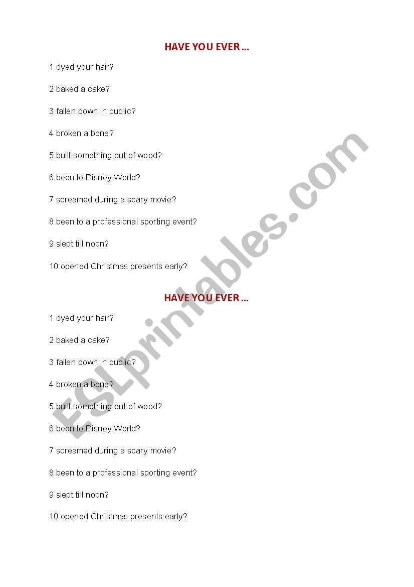 Have you ever ...? - set 1 worksheet