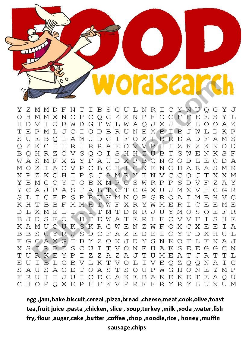 Wordsearch Series 2- Food wordsearch and other vocabulary exercises