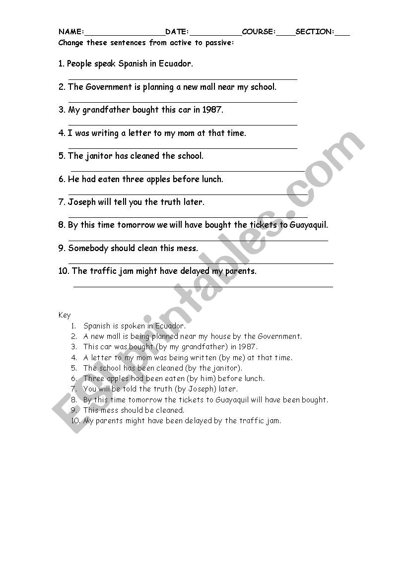 Active to passive voice worksheet