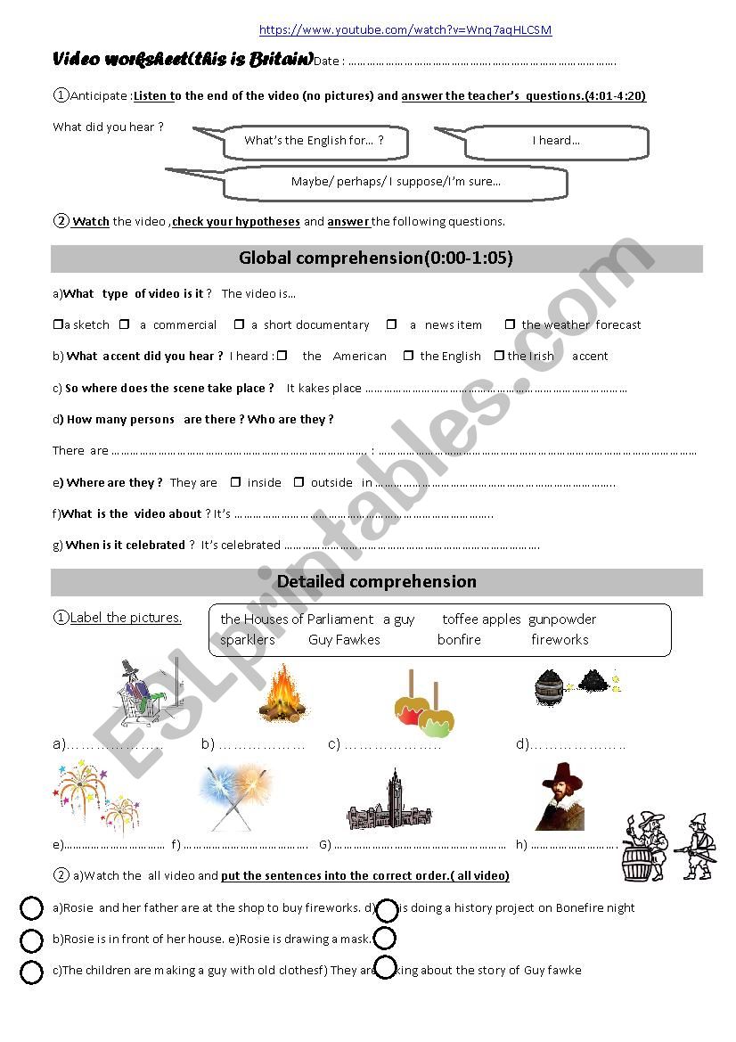 bonfire worksheet