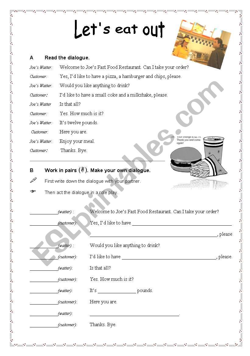 Fast Food dialogues worksheet