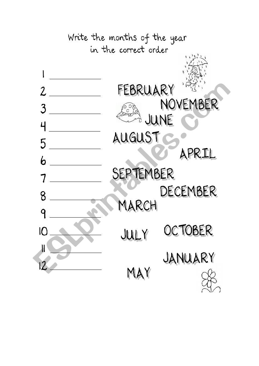 Months worksheet