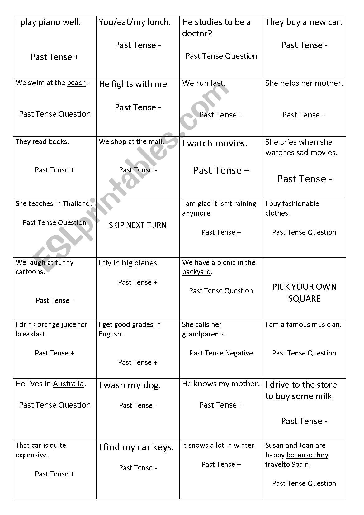 Simple Past Tense Coin Toss Game