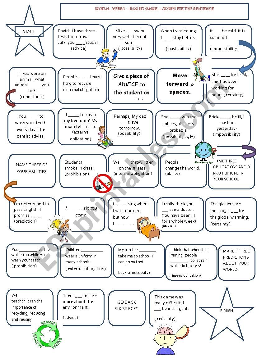 Modal verbs- Boar game worksheet