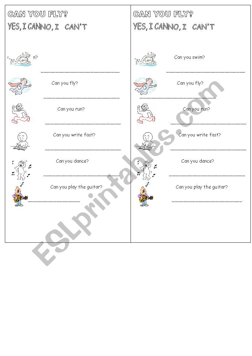 CAN/CANT -YES-NO QUESTIONS worksheet