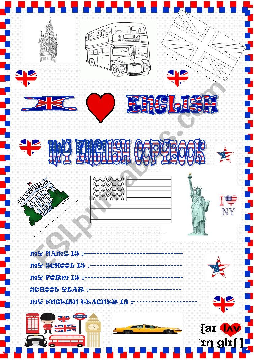 New copybook cover with tasks worksheet