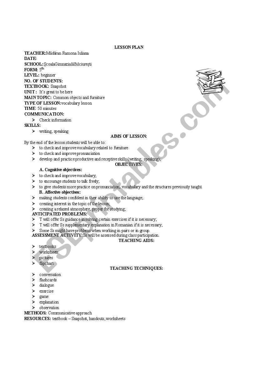 Classroom objects worksheet