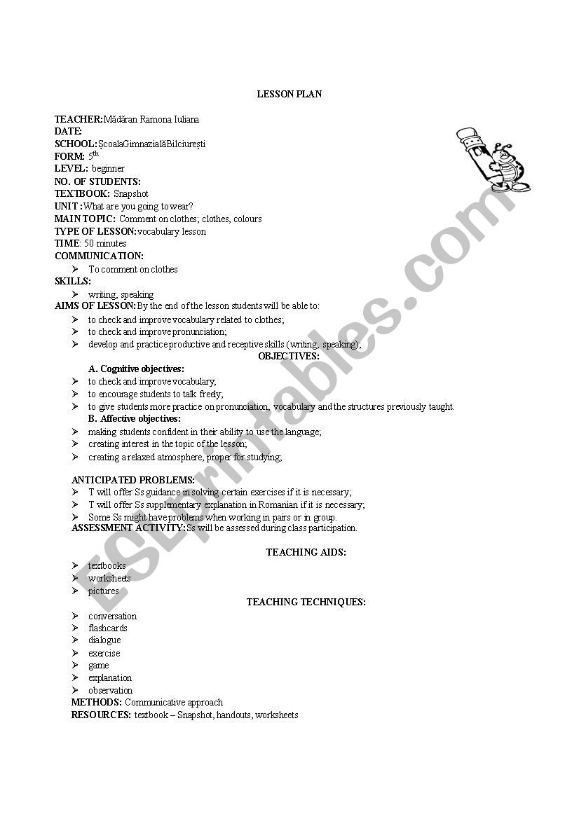 Clothes worksheet