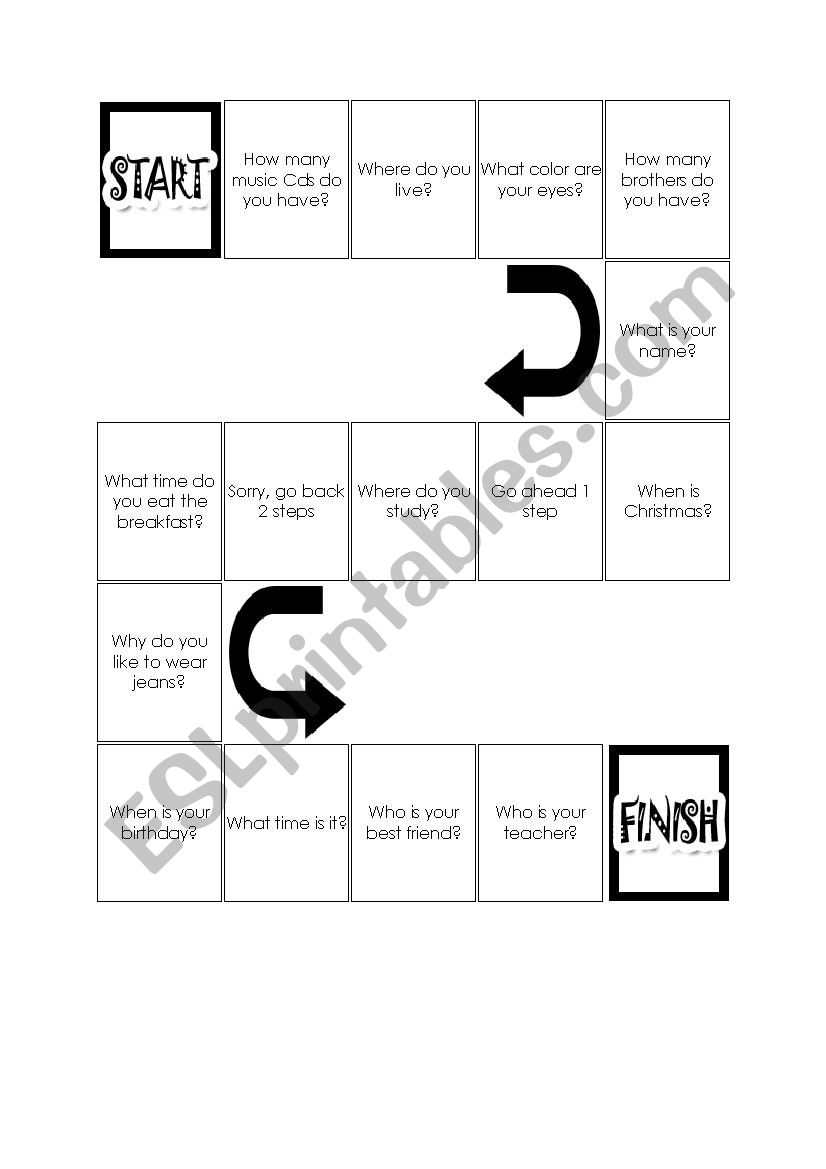 WH-questions Board Game worksheet
