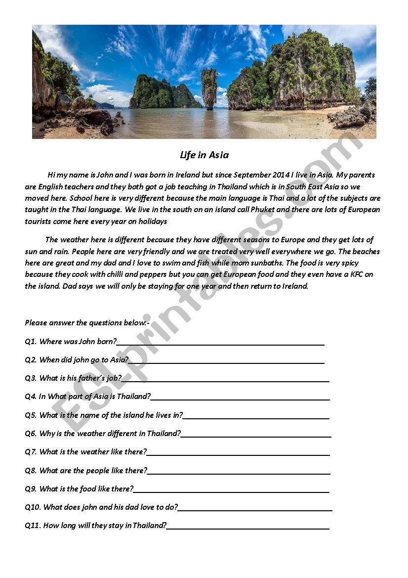 Life in Asia worksheet