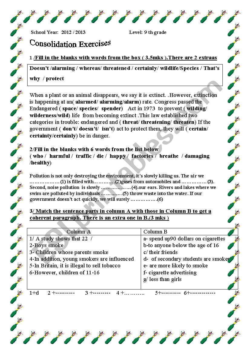 consolidation  worksheet