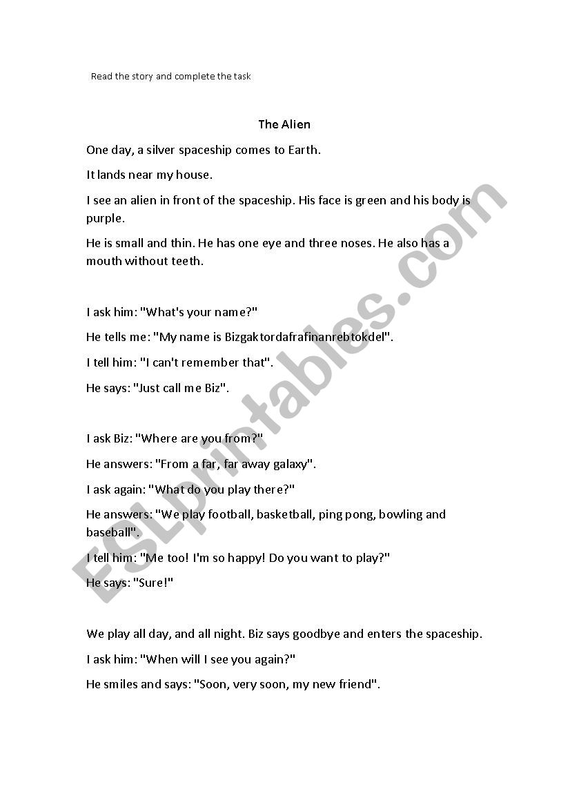 The Alien - An easy story with present simple