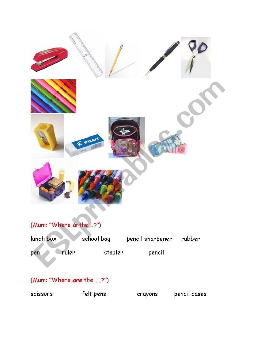 Classroom materials worksheet