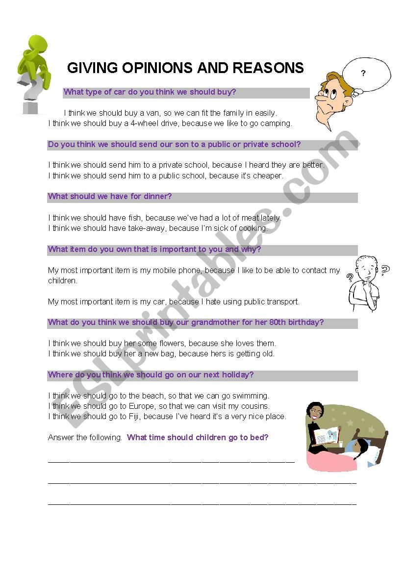 Giving Opinions and Reasons worksheet