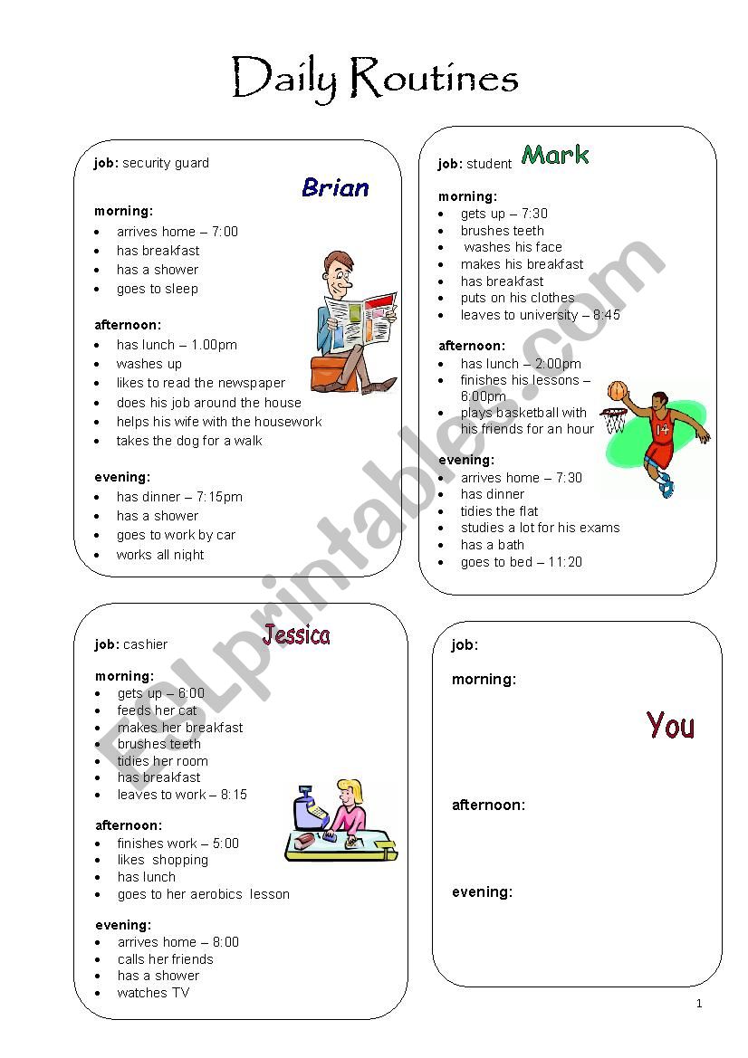 Daily Routines worksheet