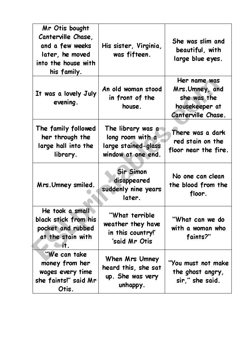 The Canterville ghost worksheet