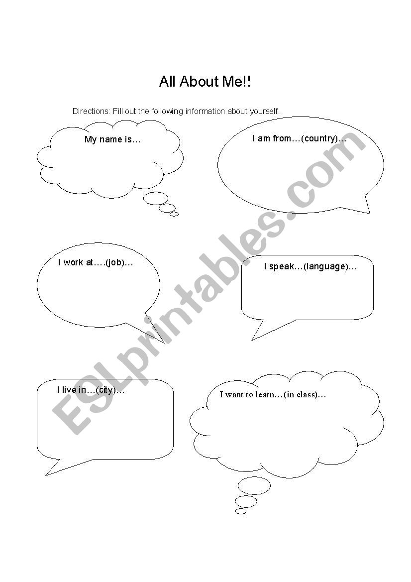 All About Me worksheet