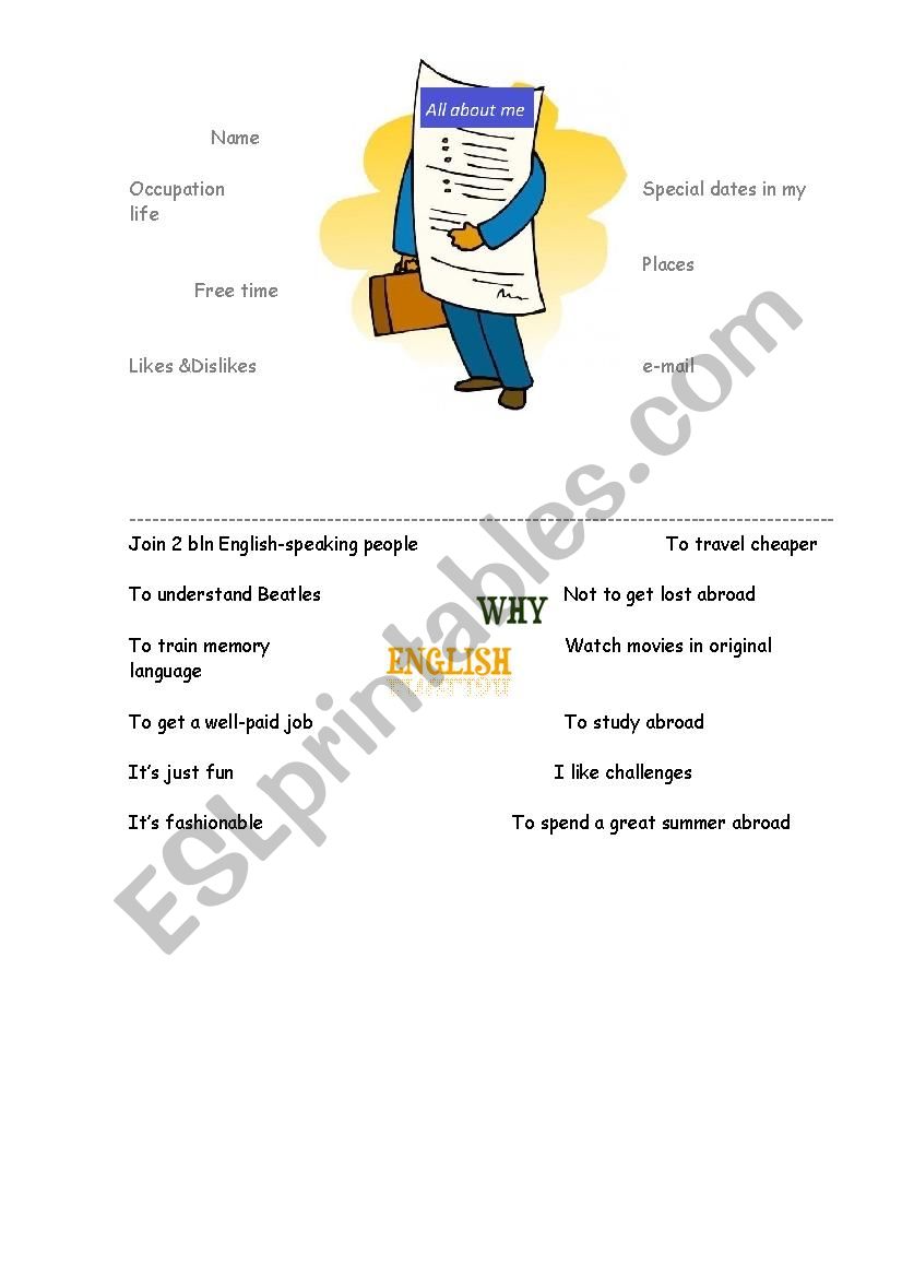 All about me. Why English worksheet