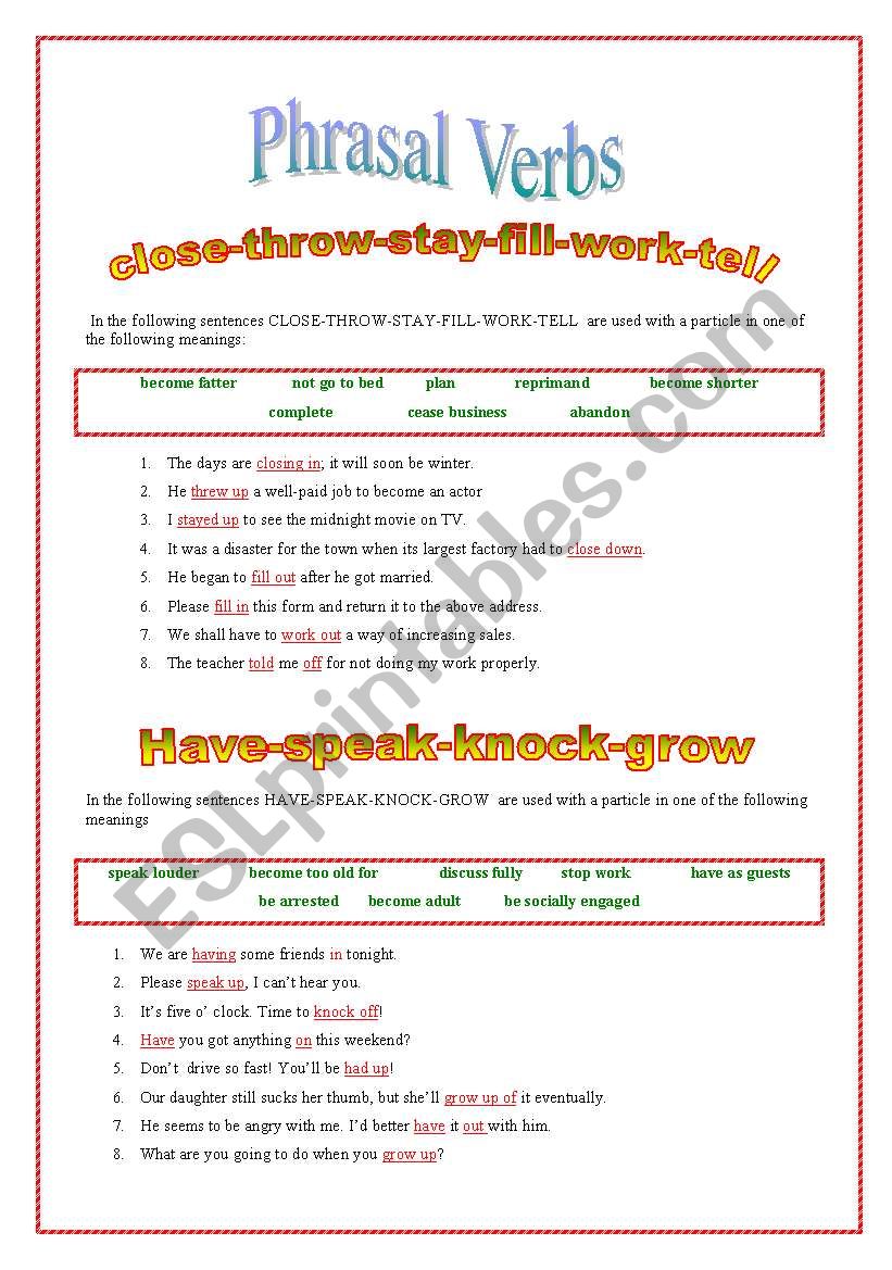 phrasal verbs worksheet