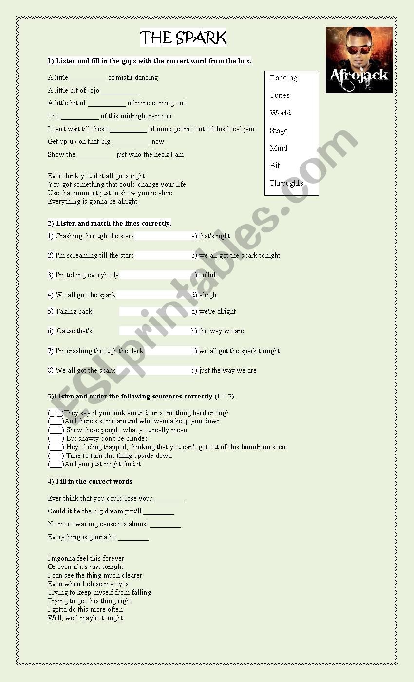 The Spark by Afrojack worksheet