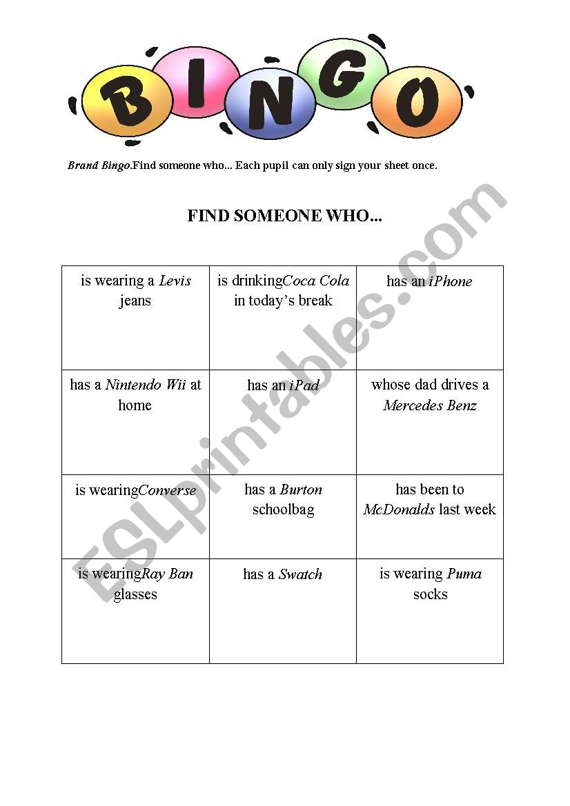 Brand Bingo_Find someone who...