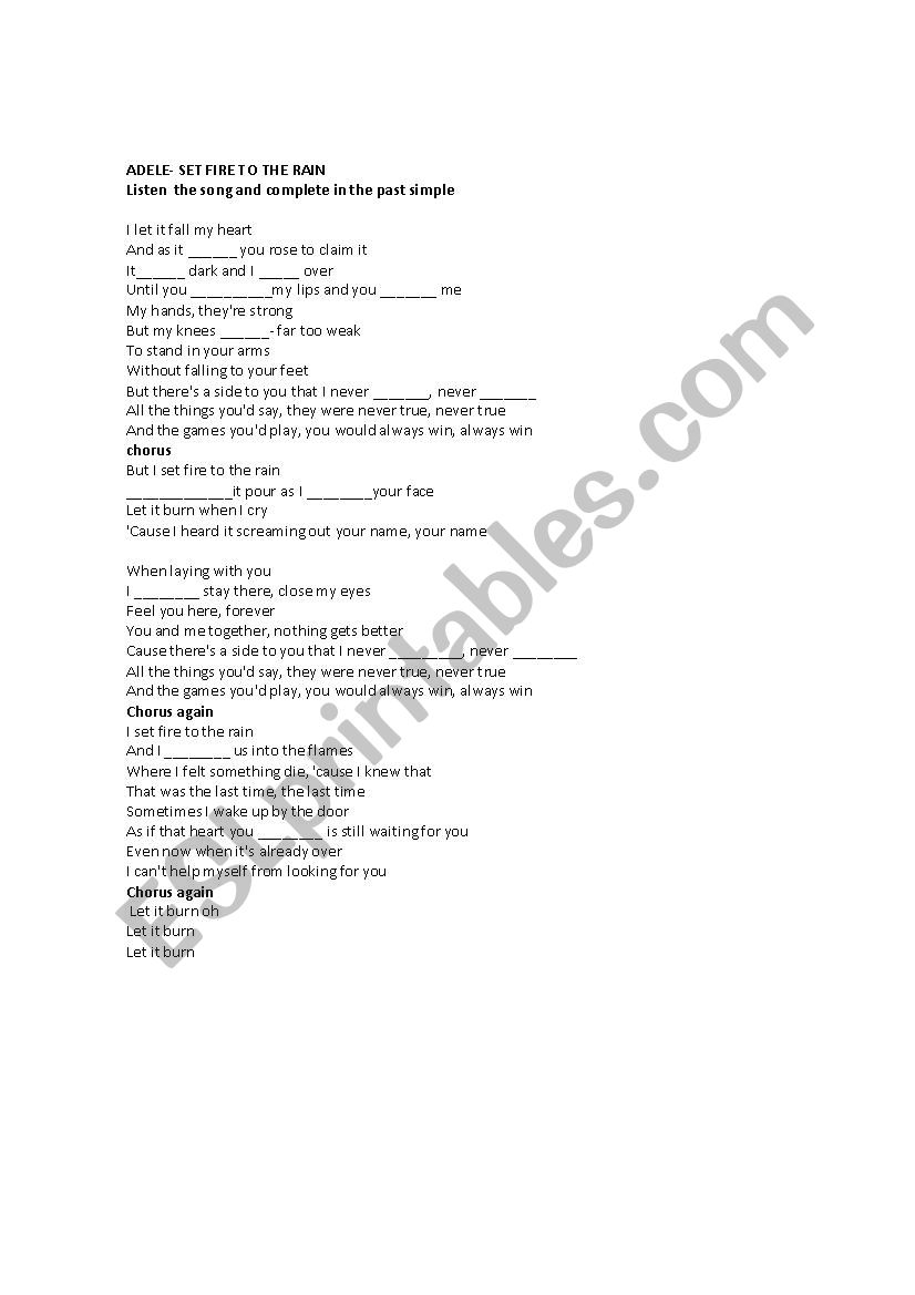 Adele song past simple worksheet