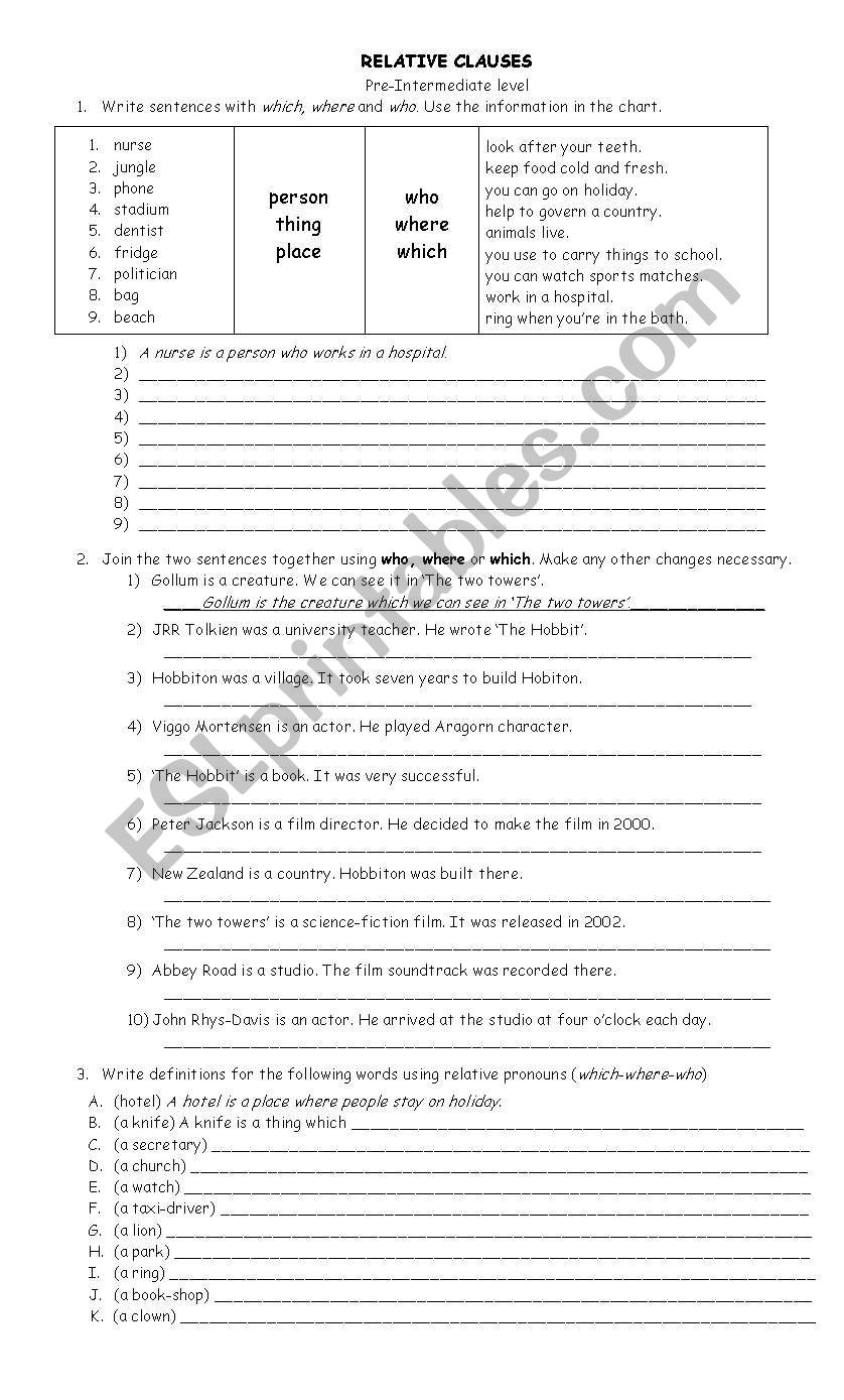 RElative Clauses - Pre-Intermediate level