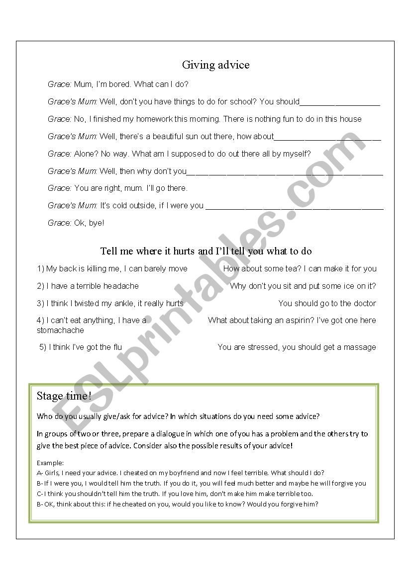 Giving advice worksheet